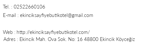 Ekincik Sayfiye Butik Otel telefon numaralar, faks, e-mail, posta adresi ve iletiim bilgileri